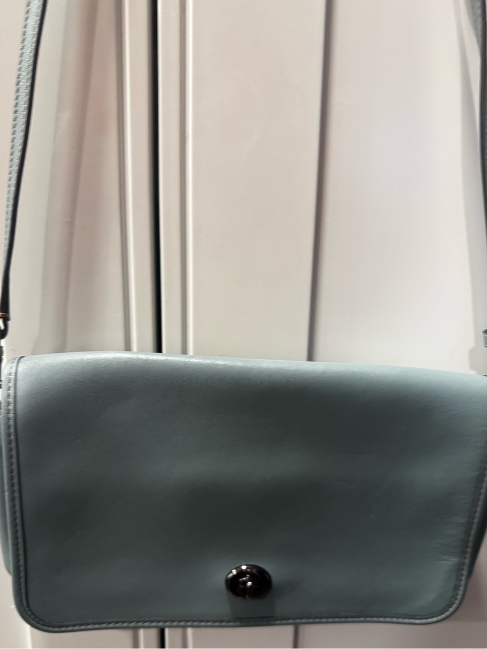 Vtg 2017 Coach 75th Anniv Dinky Light Blue Leather Crossbody Re-Edition 57325